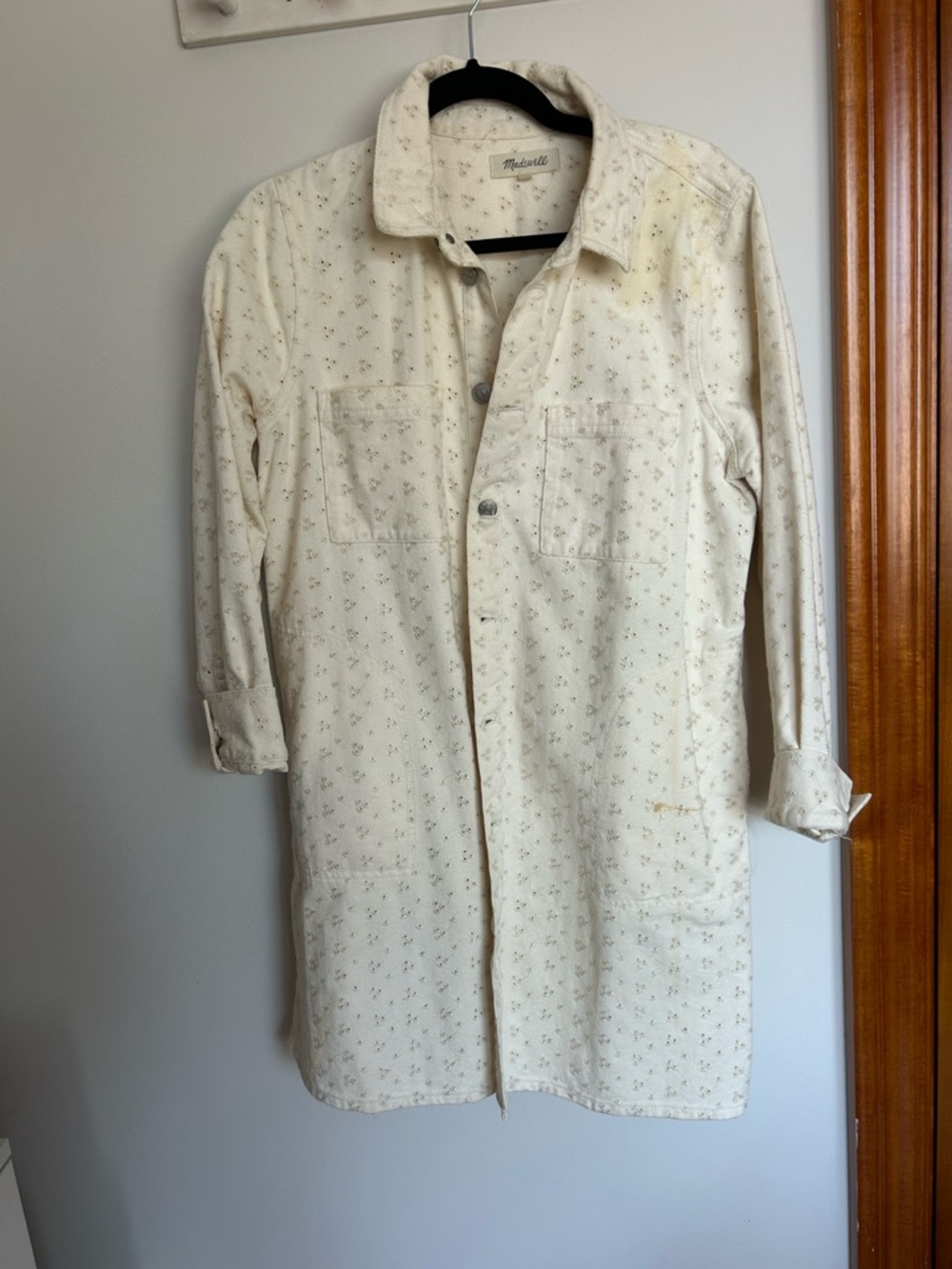 Madewell Cream Lightweight Shirt Jacket with Subtle Micro Print